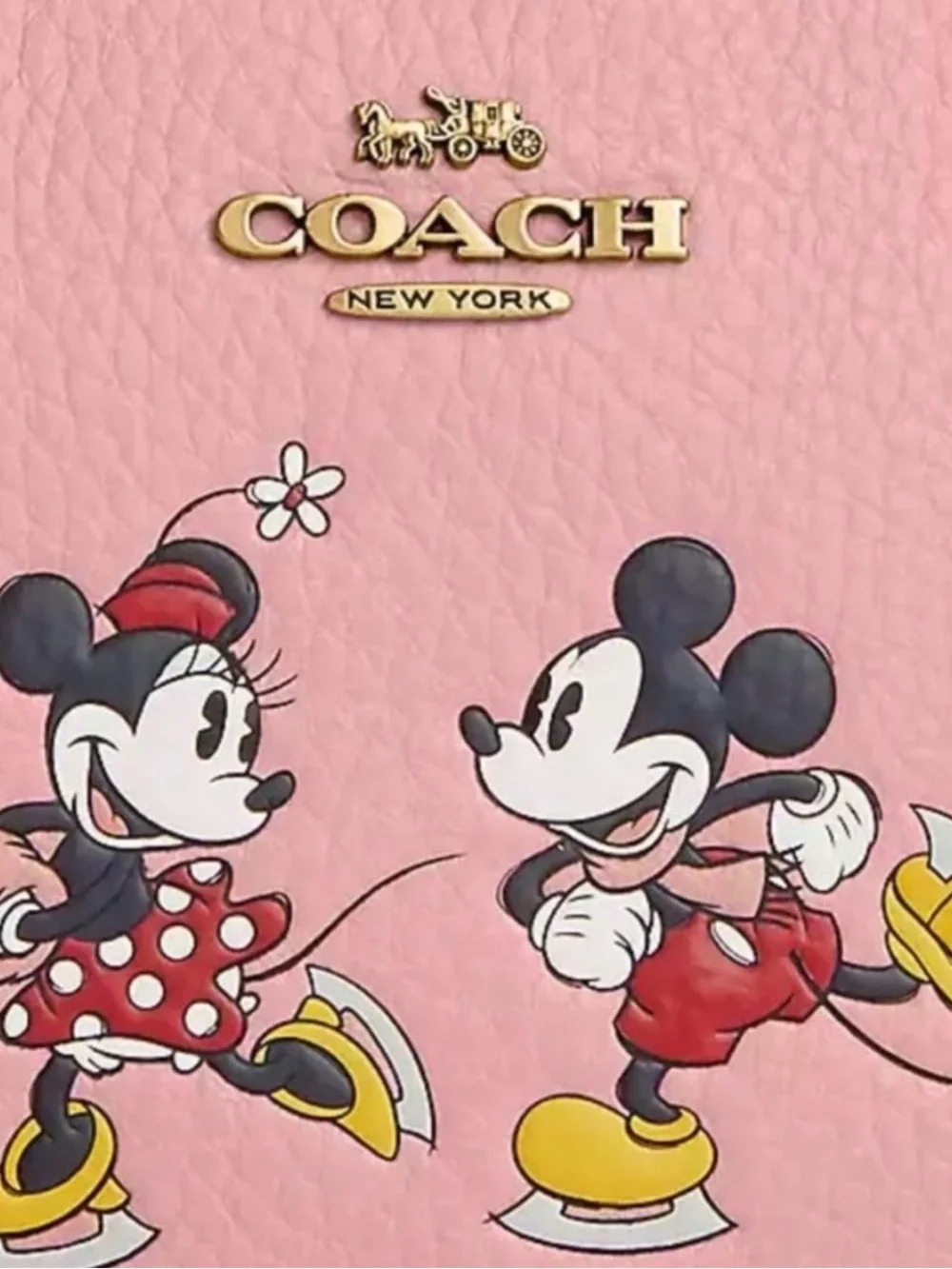 Coach Pink Leather Mickey & Minnie Wristlet with Gold Logo